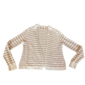 Banana Republic Cable knit open front cream and tan striped cotton cardigan SZ L